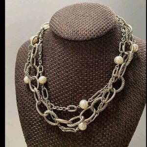 Premier Designs Bellissimo Silver Tone with faux white pearls choker necklace,